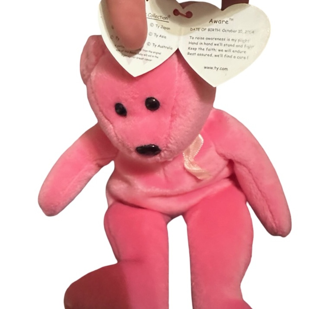 Pink Beanie Baby Bear Plush with Heart Tag
